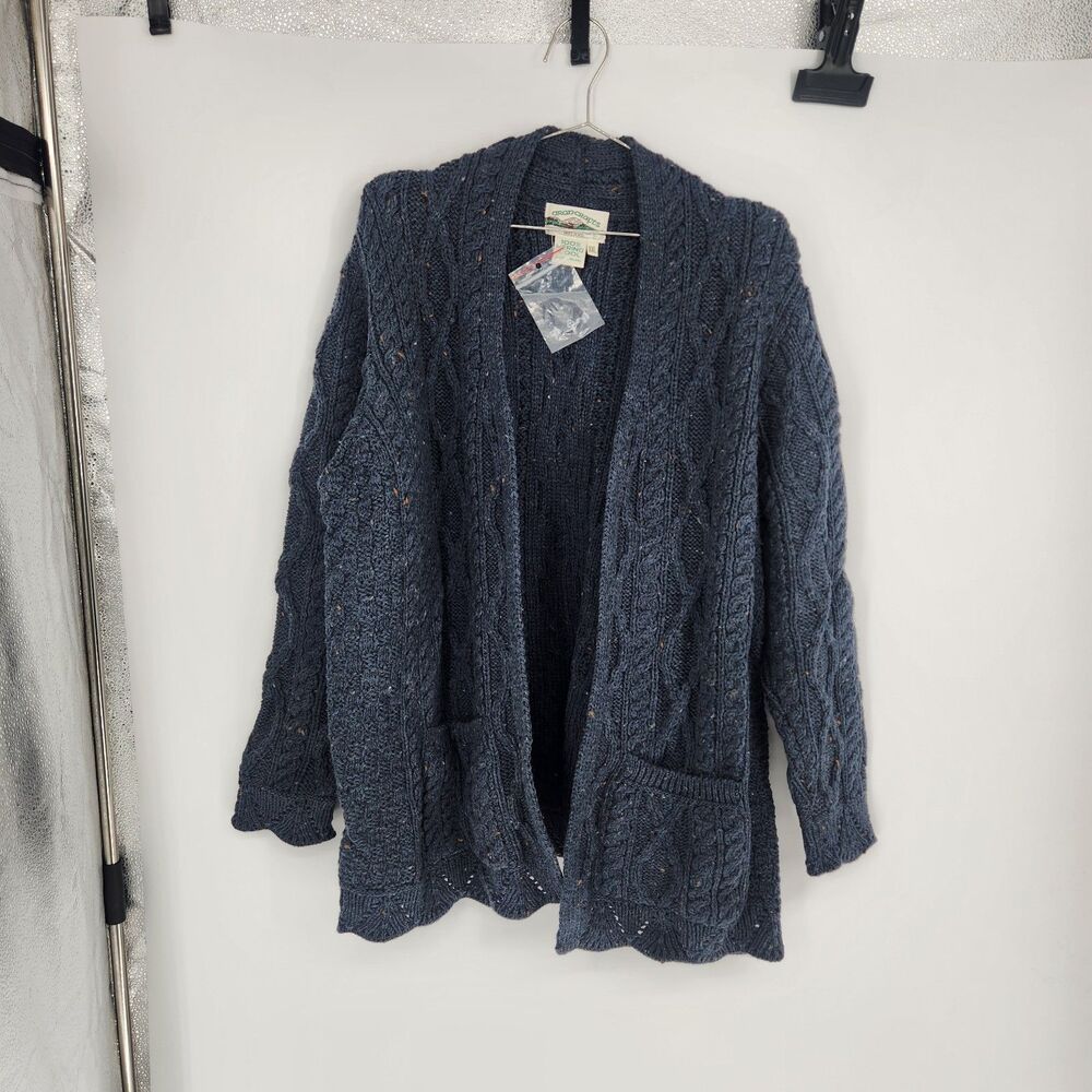 Aran Crafts 100% Merino Wool XXL Blue Irish Cable Knit Cardigan Sweater NWT